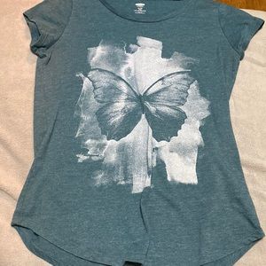 Old navy- blue butterfly shirt- low cut sleeves
